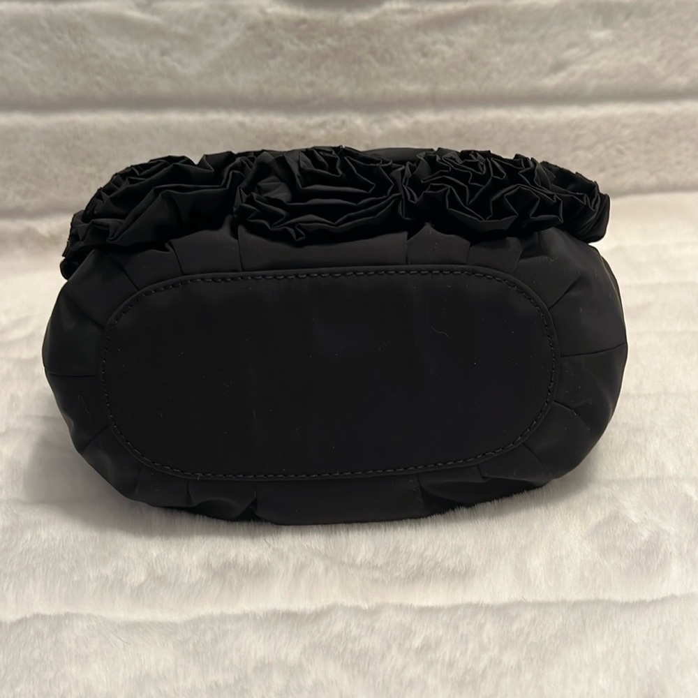 NWT Brighton “Kimbell” Satin & Leather Trim Bag w Rosettes & Heart Metal Handles - Picture 12 of 16